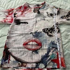 New IT:42/M Roberto Cavalli Silk Face Print Women's Blouse 23"H Local Pick-up